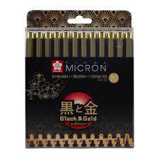 Sakura Pigma Micron Teknik ve İllüstrasyon Çizim Kalem Seti Siyah Gold Edition 12li