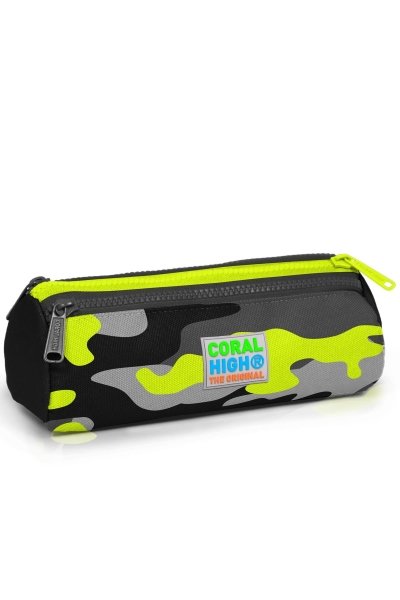 Coral High Kids Siyah Gri Kamuflaj Desenli Üç Bölmeli Kalem Çantası 22331