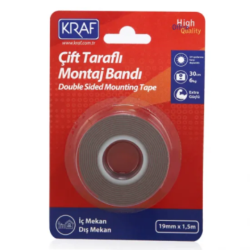Kraf Montaj Bandı Çift Taraflı Extra Güçlü Dış Mekan 19Mm X 1,5M 2520G