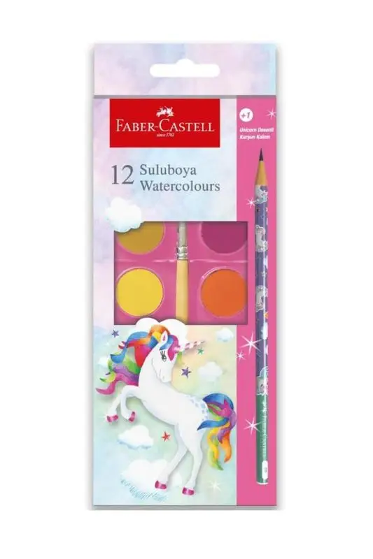 Faber Castell Unicorn Büyük Boy Sulu Boya 12'li + 1 Kurşun Kalem Hediyeli