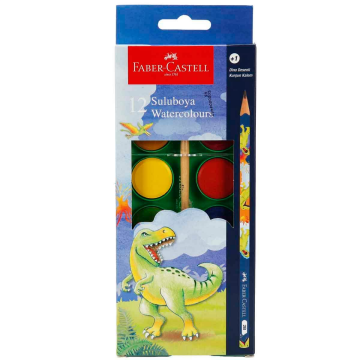 Faber Castell Dino Büyük Boy Sulu Boya 12'li + 1 Kurşun Kalem Hediyeli