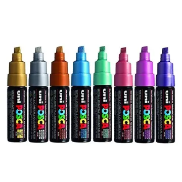 Uni Posca PC-8K Boyama Markörü 8 mm Kesik Uç Metalik 8'li Set