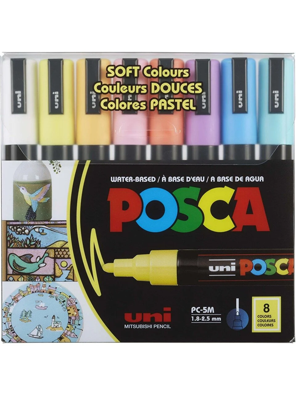 Uni Posca PC-5M Boyama Markörü 1.8-2.5 mm Soft Pastel Renkler 8'li Set