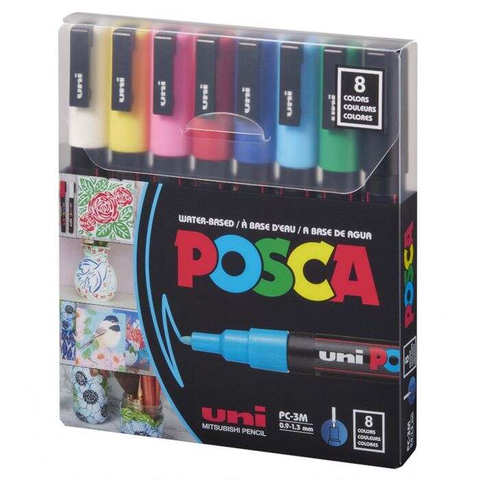 Uni Posca PC-3M Boyama Markörü 0.9-1.3 mm Ana Renkler 8'li Set