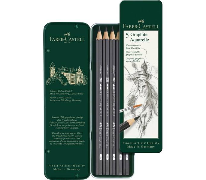 Faber Castell Graphite Aquarelle Suda Çözünür Çizim Kalemi 5'li Metal Kutu