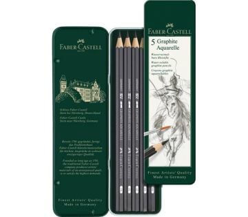 Faber Castell Graphite Aquarelle Suda Çözünür Çizim Kalemi 5'li Metal Kutu