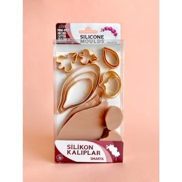 Smarta Büyük Silikon Kalıp Çiçekler Orkide Ve Yaprak Seti 21x12cm