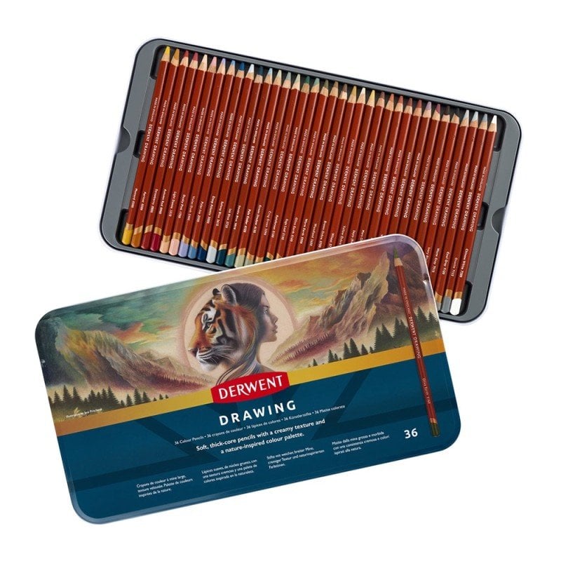 Derwent Drawing Pencils Renkli Çizim Kalemi Seti 36'lı Teneke Kutu