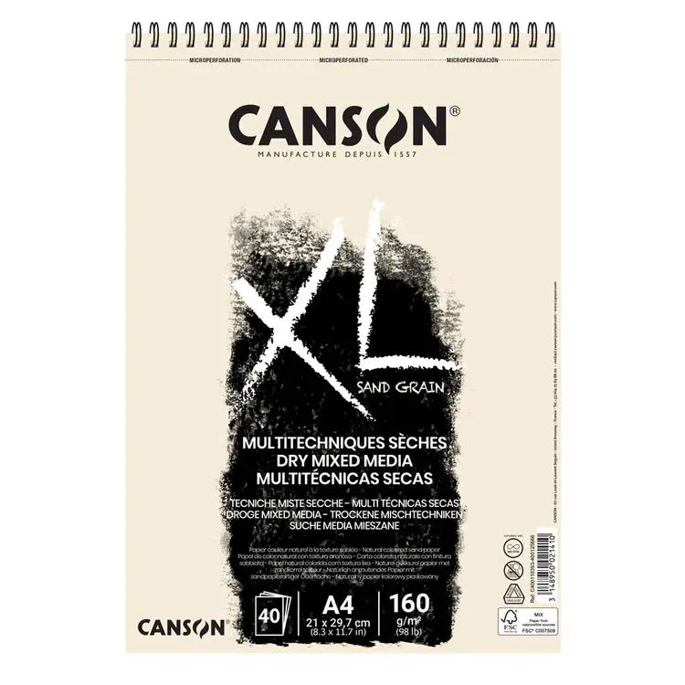 Canson XL Sand Grain Naturel Dry Mixed Media Blok 160 gr. A4 40 yp.