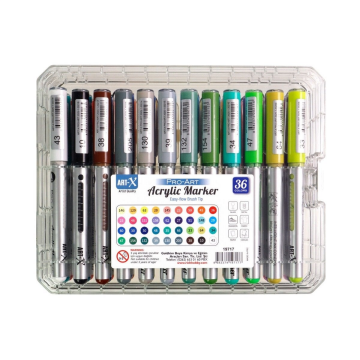Rich Art-X Pro Fırça Uçlu Akrilik Marker Seti 36 Renk Kristal Kutulu