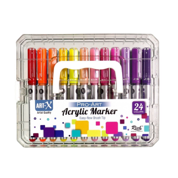 Rich Art-X Pro Fırça Uçlu Akrilik Marker Seti 24 Renk Kristal Kutulu
