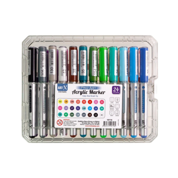 Rich Art-X Pro Fırça Uçlu Akrilik Marker Seti 24 Renk Kristal Kutulu