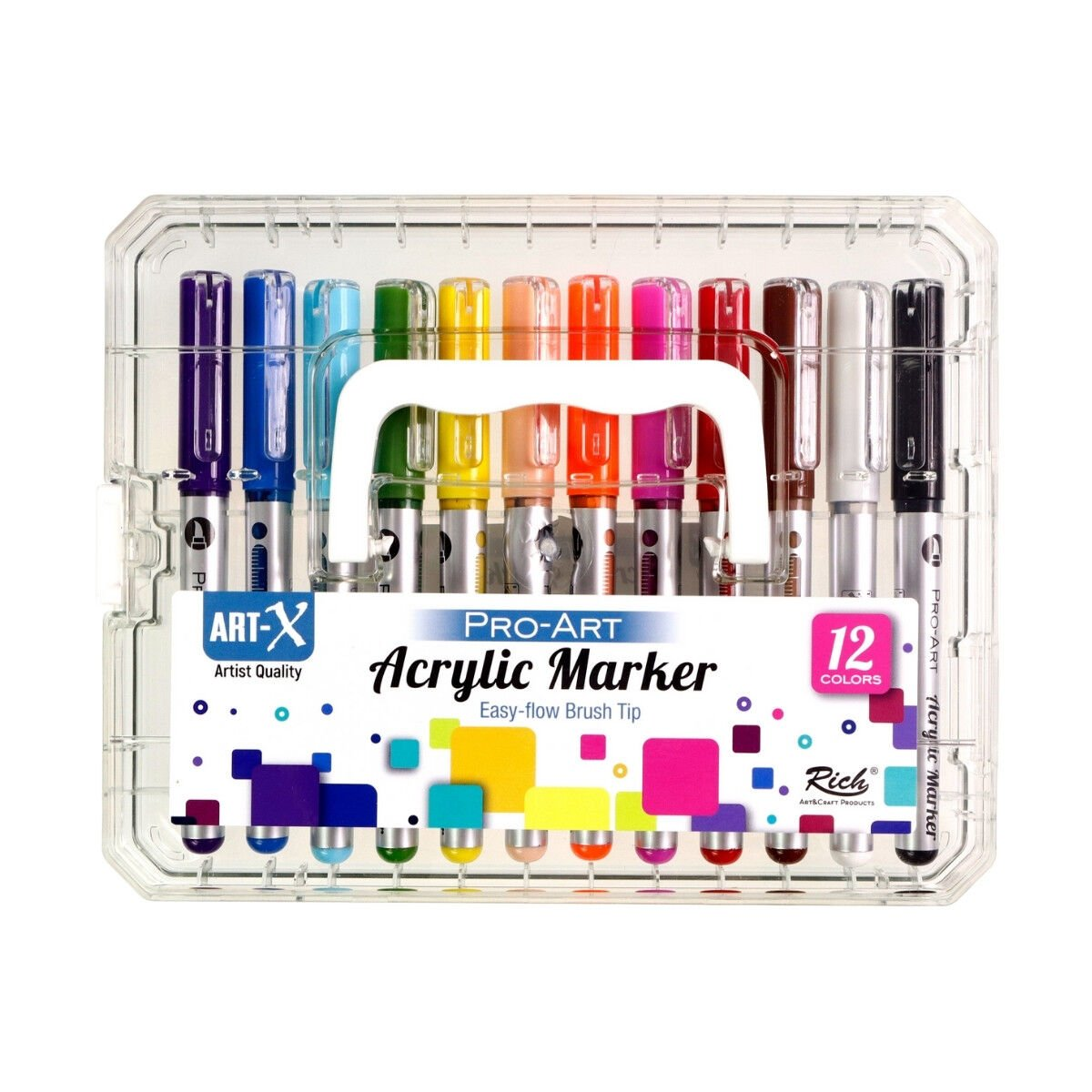 Rich Art-X Pro Fırça Uçlu Akrilik Marker Seti 12 Renk Kristal Kutulu