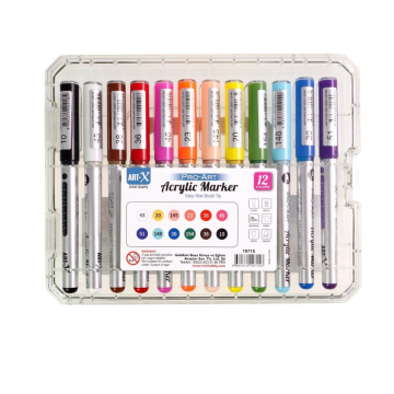 Rich Art-X Pro Fırça Uçlu Akrilik Marker Seti 12 Renk Kristal Kutulu