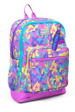 Coral High Kids Pembe Sarı Lavanta Kamuflaj Desenli 3’lü Okul Çanta Seti SET133221