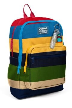 Coral High Kids Lacivert Sarı Kırmızı Çizgi Desenli 3’lü Okul Çanta Seti SET133212