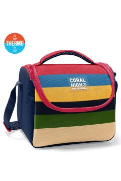 Coral High Kids Lacivert Sarı Kırmızı Çizgi Desenli 3’lü Okul Çanta Seti SET133212