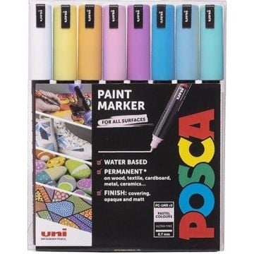 Uni Posca PC-1M Boyama Markörü 0.7 mm Soft Renkler 8'li Set