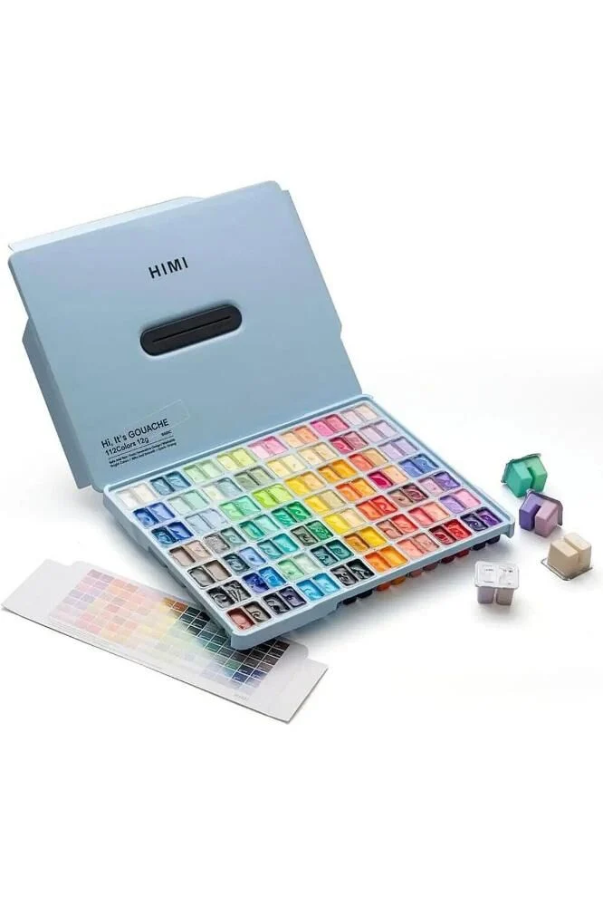 HIMI Twin Cup Gouache Set 112 Renk x 12 gr Guaj Boya Seti (Ice Blue Case)