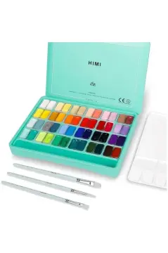 HIMI Twin Cup Gouache Set 48 Renk x 12 gr Guaj Boya + 3 Fırça (Green Case)