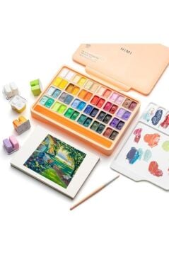 HIMI Twin Cup Gouache Set 48 Renk x 12 gr Guaj Boya + 3 Fırça (Peach Fuzz Case)
