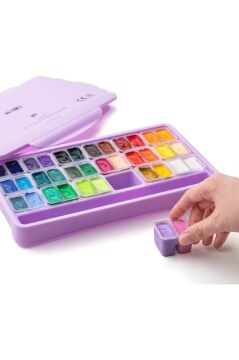 HIMI Twin Cup Gouache Set 36 Renk x 12 gr Guaj Boya + 3 Fırça (Purple Case)