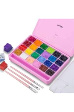 HIMI Jelly Cup Gouache Set 24 Renk x 30 gr Guaj Boya + 3 Fırça (Pink Case)