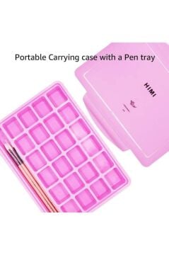 HIMI Jelly Cup Gouache Set 24 Renk x 30 gr Guaj Boya + 3 Fırça (Pink Case)