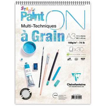 Clairefontaine Paint-On 160gr Çok Amaçlı Spiralli Resim Blok 30 Sayfa A3