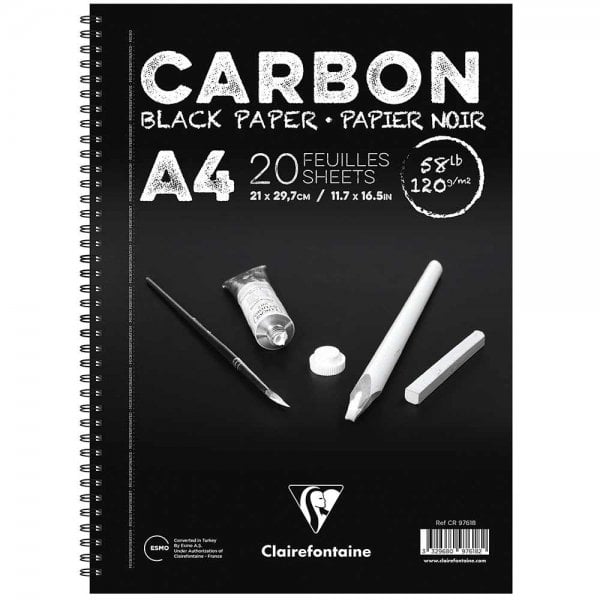 Clairefontaine Carbon 120gr Siyah Yandan Spiralli Resim Blok 20 Sayfa A4