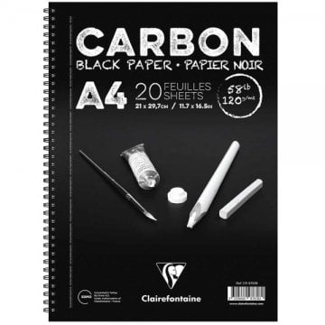 Clairefontaine Carbon 120gr Siyah Yandan Spiralli Resim Blok 20 Sayfa A4