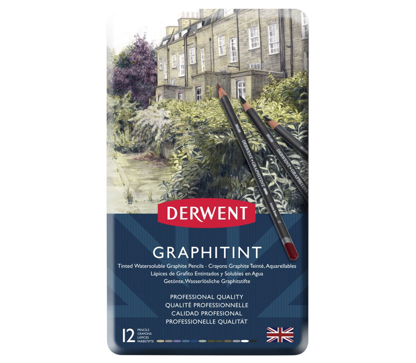 Derwent Graphitint Suda Çözünebilen Renkli Çizim Kalemi Seti 12'li Teneke Kutu