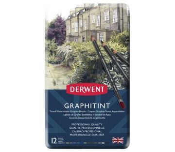 Derwent Graphitint Suda Çözünebilen Renkli Çizim Kalemi Seti 12'li Teneke Kutu