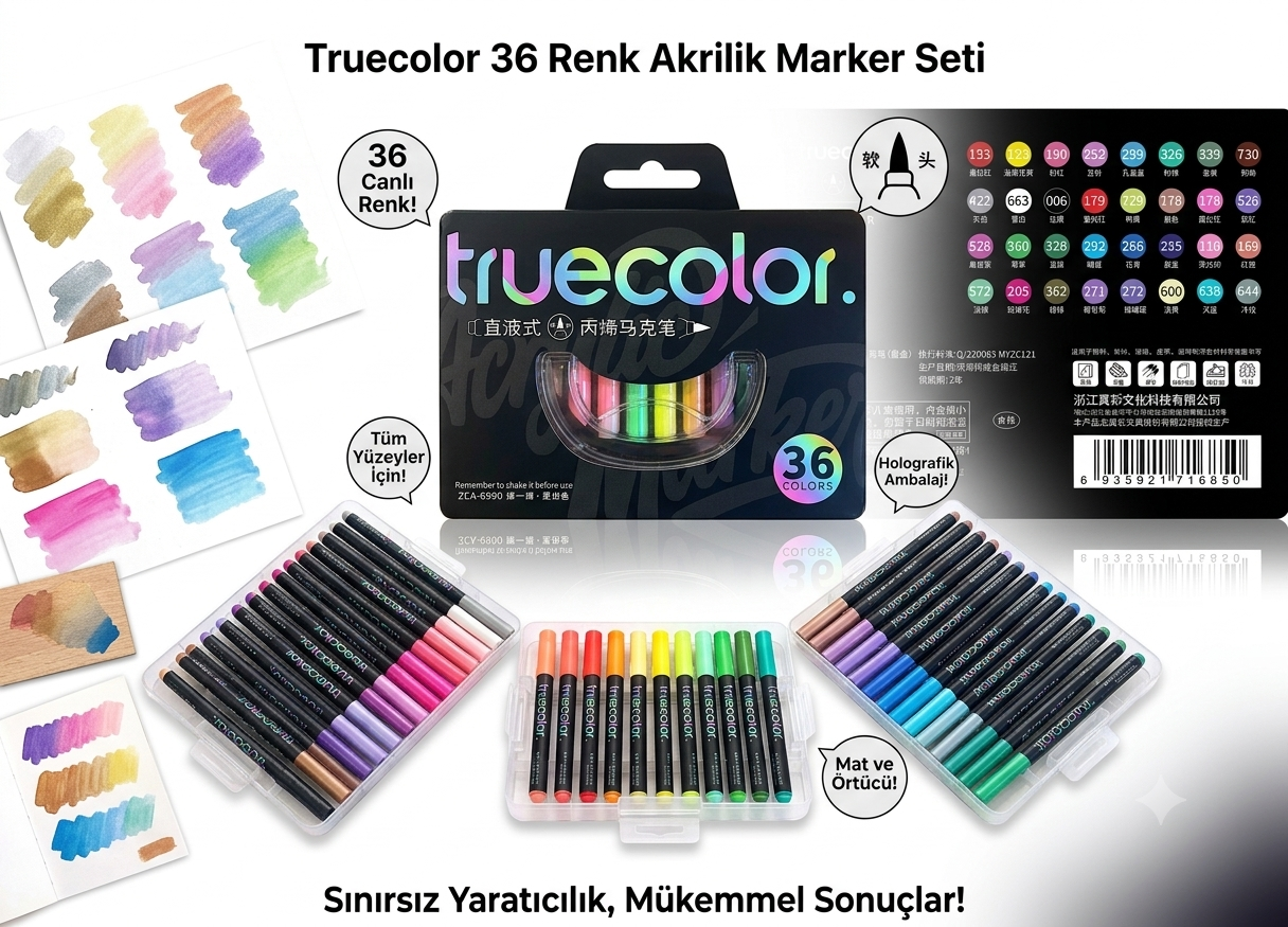 Truecolor 36'lı Fırça Uçlu Akrilik Brush Marker Seti Özel Kutulu