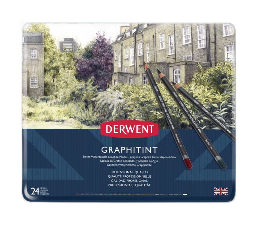 Derwent Graphitint Suda Çözünebilen Renkli Çizim Kalemi Seti 24'lü Teneke Kutu