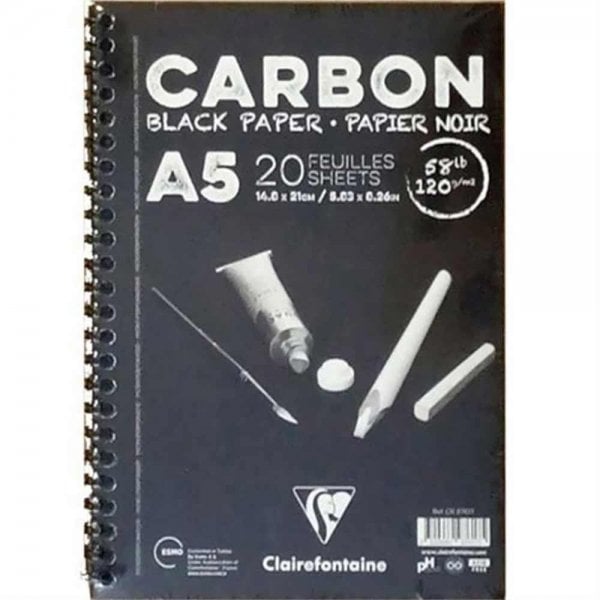 Clairefontaine Carbon 120gr Siyah Yandan Spiralli Resim Blok 20 Sayfa A5
