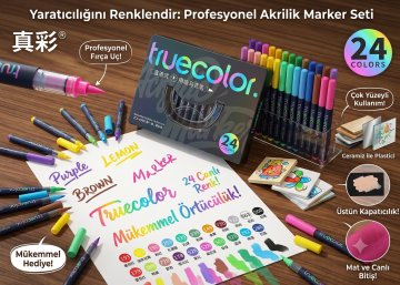 Truecolor 24'lü Fırça Uçlu Akrilik Brush Marker Seti Özel Kutulu