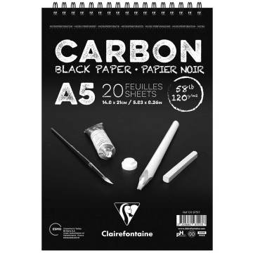 Clairefontaine Carbon 120gr Siyah Üstten Spiralli Resim Blok 20 Sayfa A5