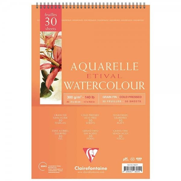 Clairefontaine Etival Cold Pressed 300gr Spiralli Sulu Boya Blok 30 Sayfa A3