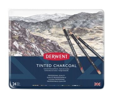 Derwent Tinted Charcoal Renkli Kömür Füzen Seti 24'lü Teneke Kutu