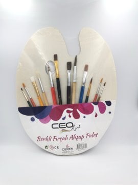 Ceo Art Renkli Fırçalı Ahşap Palet Seti 12 Fırçalı