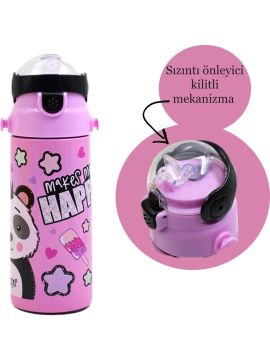 Muggle Pipetli Çelik Matara Panda Desenli 550 ml