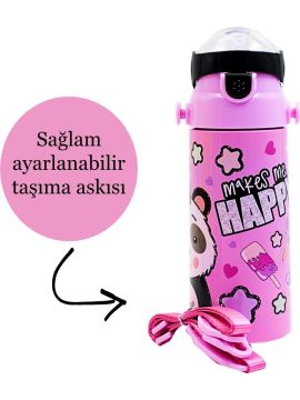 Muggle Pipetli Çelik Matara Panda Desenli 550 ml