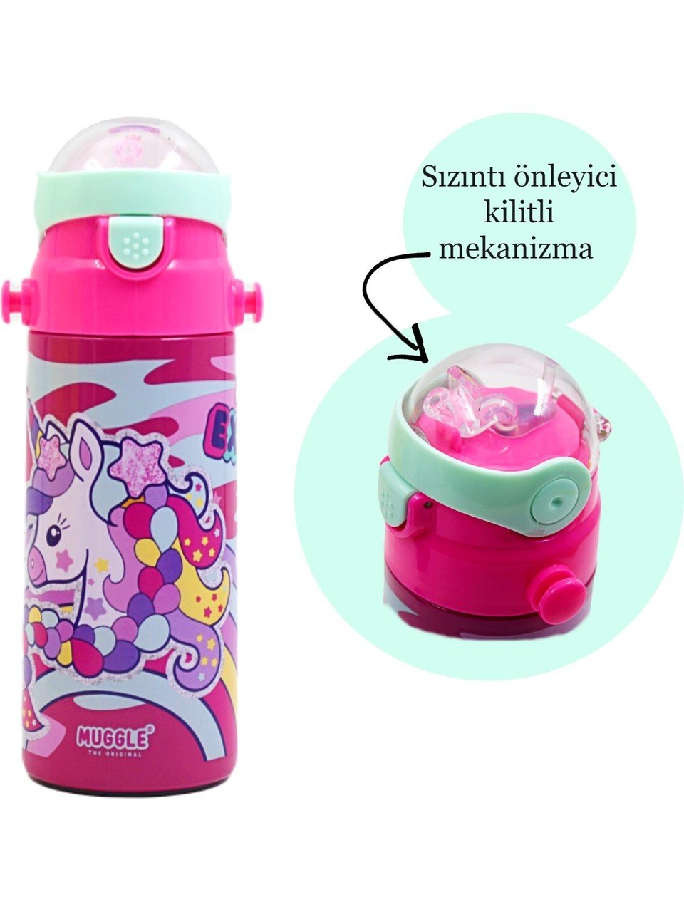 Muggle Pipetli Çelik Matara Unicorn Desenli 550 ml
