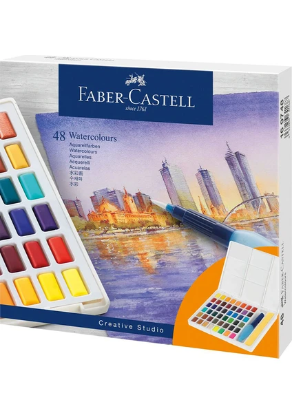 Faber-Castell 48'li Tablet Suluboya Set Renkli Boya Metal Kutu