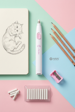 Smile Pastel Pembe Pilli (Elektrikli) Hassas Çizim ve Tasarım Silgi Seti