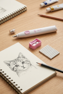 Smile Pastel Pembe Pilli (Elektrikli) Hassas Çizim ve Tasarım Silgi Seti