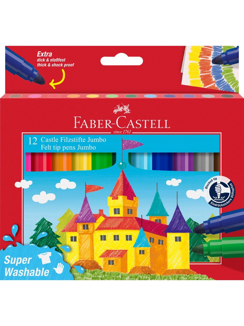 Faber Castell Jumbo Keçeli Kalem 12 Renk Yıkanabilir SüperWashable