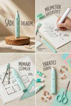 Smile Pastel Yeşil Pilli (Elektrikli) Hassas Çizim ve Tasarım Silgi Seti
