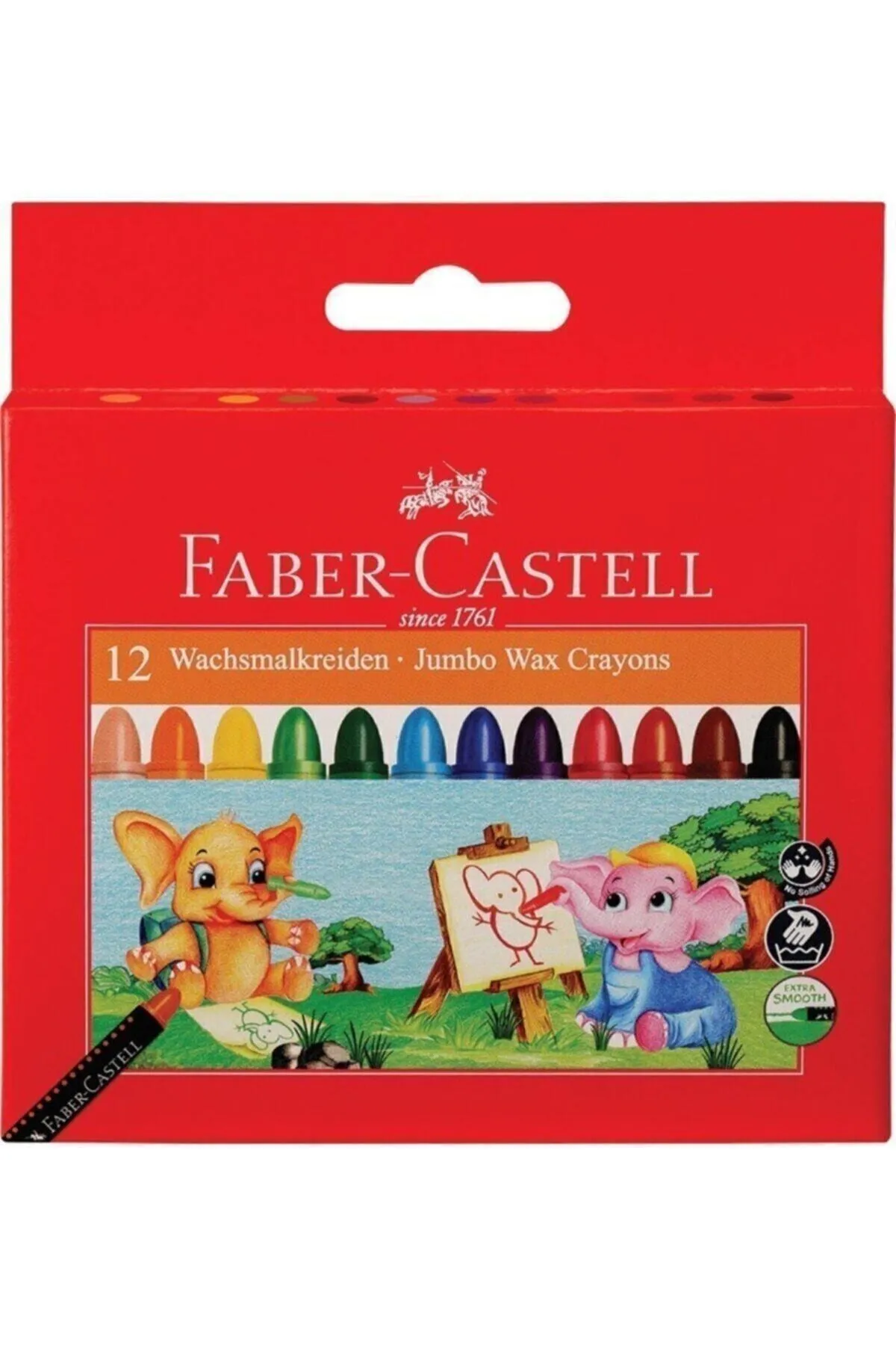 Faber Castell Jumbo Mum Boya 12 Renk Wax Crayons Süper Yıkanabilir 12 Renk